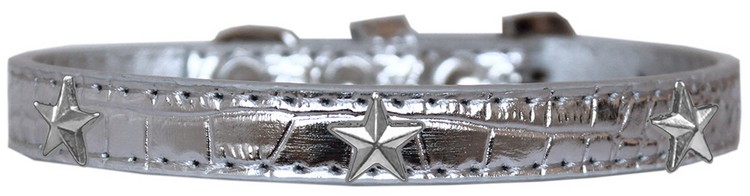 Silver Star Widget Croc Dog Collar Silver Size 12